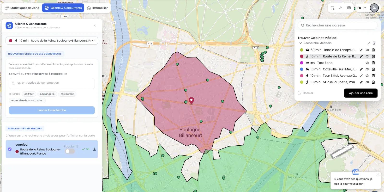 Cartographie des commerces concurrents d'une zone avec leurs notes Google
